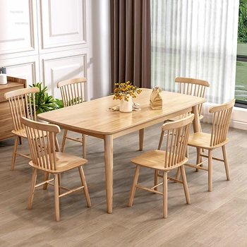 Обеденные столы из массива дерева в скандинавском стиле, сочетание обеденного стола и стула в маленькой квартире, Роскошный Японский прямоугольный обеденный стол