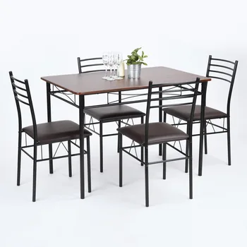 Обеденный набор из 5 предметов, деревянный металлический стол и 4 стула, кухонная мебель для завтрака, орех [US-W]