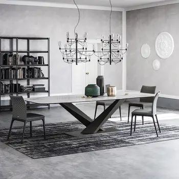 Обеденный набор из 6 стульев с современным мраморным столом для большой квартиры Итальянский обеденный стол Mesa, Доступная мебель для балкона