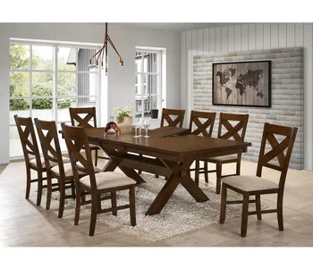 Обеденный стол из 9 предметов из массива дерева с обеденным стулом в виде бабочки, обеденный гарнитур в винтажном стиле