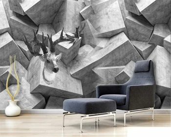 Обои Beibehang на заказ, серый 3D абстрактный геометрический цементный квадратный лось, художественный фон, настенное украшение, живопись, 3D обои