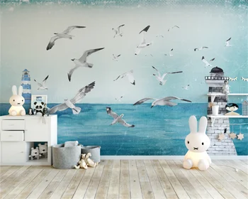 Обои на заказ, Скандинавское ностальгическое море, маяк, чайка, фон детской комнаты, декоративная роспись стен, панно из папье-маше