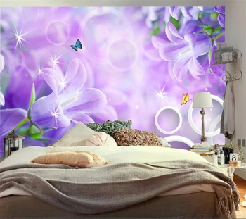 Обои на заказ фантазийный цветок сирени 3D круг бабочка отражение фреска гостиная спальня фоновое украшение стен обои