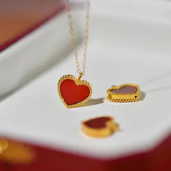 Оригинальный дизайн Подвеска с сердцем из Южного Красного Турмалина в романтическом стиле, Женское ожерелье из древнего золота, Легкие Роскошные ювелирные изделия