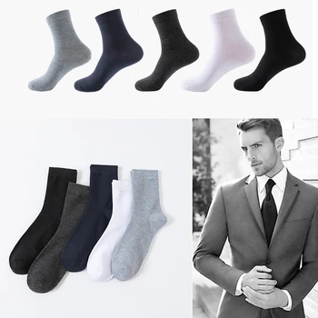 Осенне-зимние новые однотонные хлопчатобумажные носки средней длины four seasons, дышащие деловые повседневные мужские носки