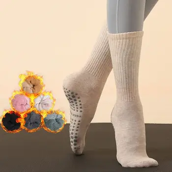 Осенние и зимние нескользящие женские утепленные плюшевые носки для йоги, спортивные носки, чулки