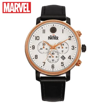 Официальные оригинальные мужские кварцевые часы Marvel BLACK PANTHER от Disney, 50-метровый водонепроницаемый кожаный календарь, японский кварцевый механизм M-9037