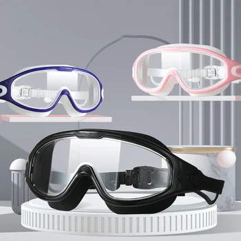 Очки для плавания в большой оправе Взрослые с затычками для ушей Очки для плавания Мужчины Женщины Профессиональные очки высокой четкости с защитой от запотевания Силиконовые очки