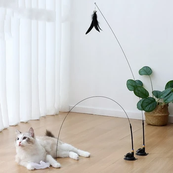 Палочка для кошек из перьев с мощной присоской, забавная имитация палочки для котенка из перьев, Интерактивные игрушки-присоски для кошек Gatos