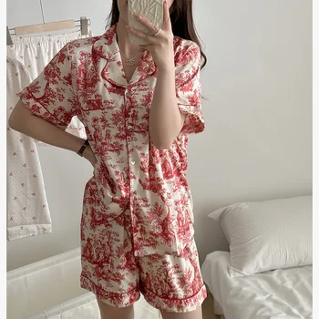 Пижама для рукоделия Senior Sense Ice Silk Лето с коротким рукавом 2023 Новая интернет знаменитость Взрывное лето из Тонкого шелка