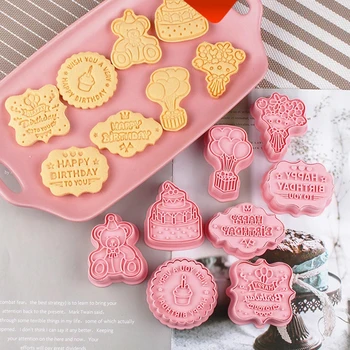 Пластиковая 3D Форма для печенья С Днем Рождения Пресс-форма для печати Формочка для печенья Инструмент для выпечки Кухонного торта DIY Party Decoration