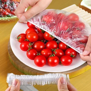 Пластиковый пакет 100шт, Одноразовая пищевая крышка, Пластиковая пленка, Эластичные пищевые крышки для хранения фруктов и овощей, пакеты для хранения свежести на кухне