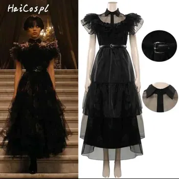 Платье Wednesday Addams для взрослой женщины, маскировочный костюм для косплея, детские костюмы для девочек, черная одежда на Хэллоуин