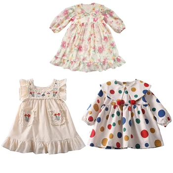 Платье для девочек, весенняя новая модная детская одежда, коллекция Питера Пэна, детская одежда, платье с цветочным рисунком в стиле ретро для девочек, милое платье принцессы