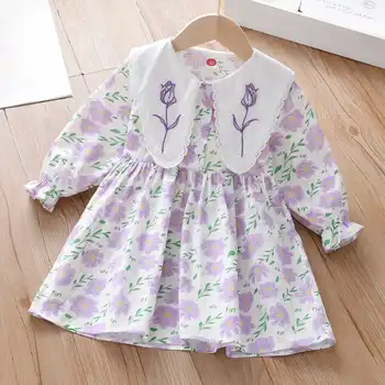 Платье для маленьких девочек, повседневная одежда с цветочным рисунком, детская летняя одежда, детское платье принцессы, платье с большим отложным воротником для 3-8 лет
