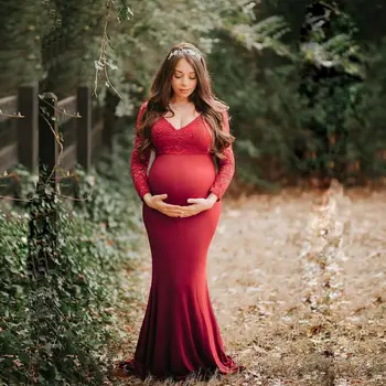 Платья Roadfisher для беременных с V-образным вырезом и длинным рукавом, кружевное платье с хвостом, одежда для беременных женщин для фотосессии