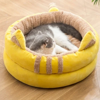 Плюшевая кошачья кровать, зимняя теплая кровать для кошек, подушка для обитания домашних котенков, Мягкие четырехсезонные постельные принадлежности для маленьких собак, кровати для домашних животных.
