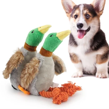 Плюшевая утка, Звуковая игрушка для домашних животных, Пищащая игрушка для собак, Чистящая зуб, Жевательная веревка для собак