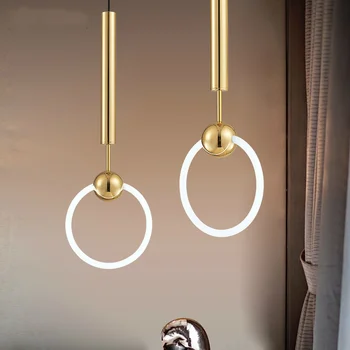 Подвесные светильники диаметром 30 см, современная золотая светодиодная лампа для спальни, прикроватная тумбочка, украшение столовой, подвесные светильники с одинарным кольцом, покрытые покрытием