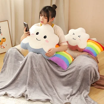 Подушка Kawaii Emotion Rainbow Cloud с улыбающимся лицом, натуральная небесная подушка для сиденья, функциональная подушка для сна с ворсом для декора