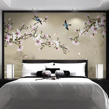 Пользовательские 3D фотообои В китайском стиле, Элегантные Цветы Магнолии, Птицы, Большая фреска, спальня, гостиная, ТВ, Фоновое украшение
