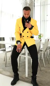 Последние Модели Пальто И брюк Желтый Блейзер + Черные Брюки Повседневная Мужская куртка Модный Индивидуальный Смокинг Жениха Terno Masculino 2 шт.