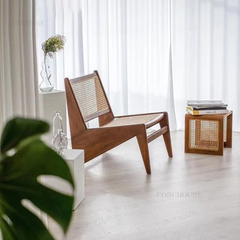 Простые плетеные из ротанга стулья для гостиной, ретро-кресло для отдыха со спинкой на балконе, мебель для дома, современное кресло для отдыха из массива дерева, Ленивый стул