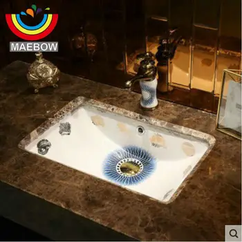 Прямоугольная раковина в океанском стиле, овальный керамический умывальник для ванной комнаты, раковина для ванной комнаты