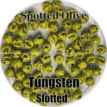 Пятнисто-оливковый, 100 вольфрамовых бусин, с прорезями, для завязывания мушек, для рыбалки