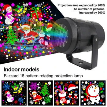 Рождественский лазерный проектор высокой четкости с 16 картинками, вращающийся проектор в виде снежинки и Лося, Новогодние светодиодные сценические огни, Праздничные декорации