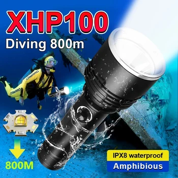 Самый мощный светодиодный фонарик для дайвинга XHP100 18650 Перезаряжаемый подводный фонарь IPX8 Водонепроницаемый светодиодный фонарик для дайвинга высокой мощности