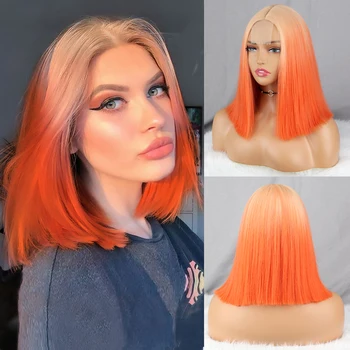Светлый Оранжевый Градиентный парик, Короткие Прямые Парики длиной до плеч для женщин, Косплей на Хэллоуин, Лолита, Термостойкие Розово-черные Волосы