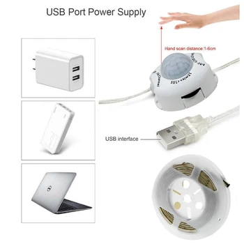 Светодиодная лента 5 В Датчик движения PIR светодиодные ленты для шкафа USB Беспроводные лампы для кухонного шкафа Водонепроницаемое освещение