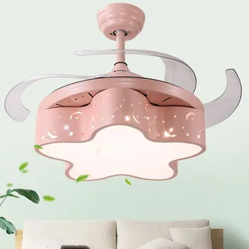 Светодиодный потолочный вентилятор, подвесной светильник, художественная люстра, детская спальня в скандинавском стиле, ресторан-невидимка, комната принцессы