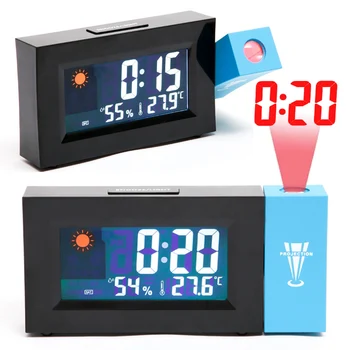 Светодиодный цифровой будильник С проекцией температуры и влажности, зеркальные часы, Многофункциональный прикроватный дисплей времени, настольные часы