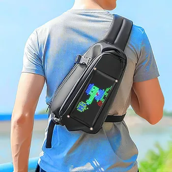 Светящаяся пиксельная панель со светодиодной матрицей в чехле из искусственной кожи, программируемый текст с прокруткой по Bluetooth для украшения рюкзака, светодиодная футболка,