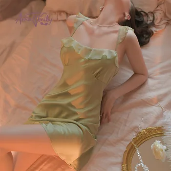 Сексуальная пижама Hot Pure Desire, ночная рубашка с оборками, женская пижама, летний элегантный стиль, тонкое платье для сна из ледяного шелка, прямая поставка