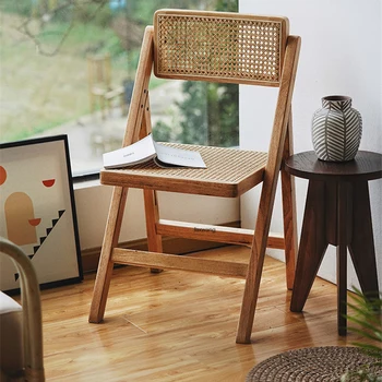 Скандинавские Стулья для гостиной, Средний стул из ротанга, Бытовой Переносной Складной стул со спинкой, Простой стул для отдыха