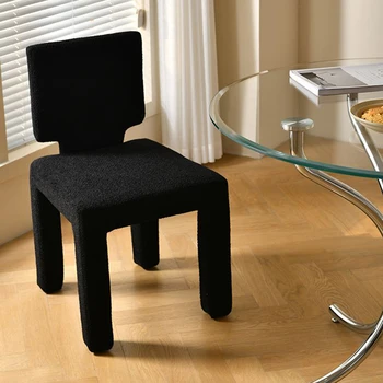 Скандинавский Креативный Обеденный стул из черного плюшевого флиса Home Modern Simple Stool Backrest Стул для макияжа Gamer Chaise Furniture FY15YH