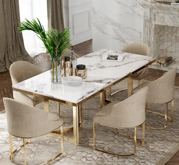 Скандинавский прямоугольный обеденный стол, мраморный обеденный стол, современная минималистская комбинация стола и стула (2 стола 140 см + 8 стульев)