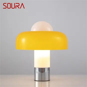 Современная настольная лампа SOURA в скандинавском стиле, настольное освещение в виде желтого гриба для украшения спальни дома