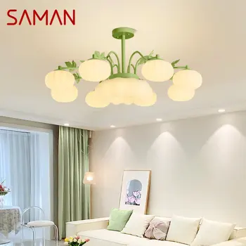 Современная светодиодная потолочная люстра SAMAN с креативным дизайном, зеленая подвесная лампа для домашнего декора спальни и гостиной