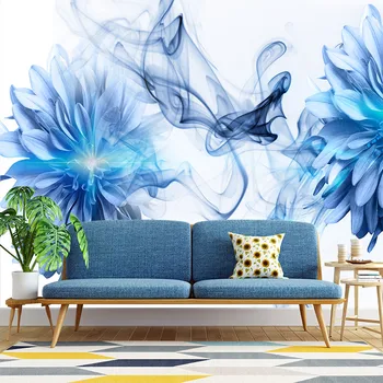Современные минималистичные абстрактные дымчато-голубые цветы 3D на заказ спальня гостиная диван ТВ фон настенная роспись обои
