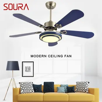 Современный потолочный вентилятор SOURA с подсветкой Пульт дистанционного управления LED 3 цвета Домашний декор для столовой Спальни Ресторана