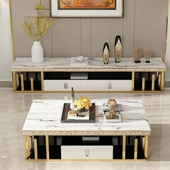 Современный роскошный Шкаф Журнальный столик из нержавеющей стали Nordic Coffee Table Из золотистого металла Mesa De Centro De Sala Мебель для дома WZ