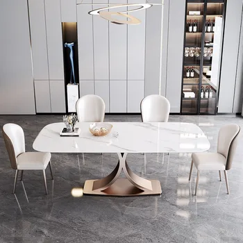 Сочетание итальянского минималистичного обеденного стола и стула из яркой каменной плиты, современный свет, роскошный дизайн для небольшого дома высокого класса dini