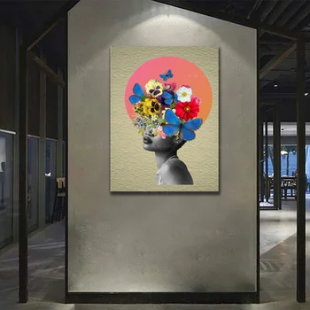 Стена в гостиной с цветами в современной уличной абстракции украшена произведениями искусства Хо Ме Лили