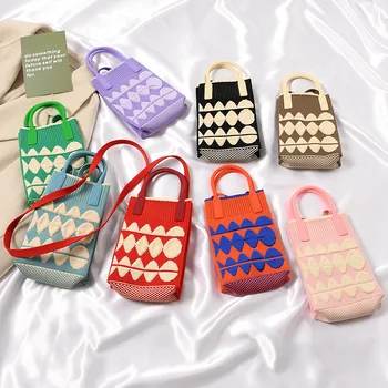 Сумка для мобильного телефона, женская мини-сумка через плечо, маленькая симпатичная и легкая сумочка с нишевым дизайном Four Seasons, вязаная сумка
