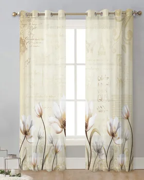 Тюлевая занавеска в пасторальном стиле с цветочным ретро-тюльпаном для гостиной спальни Современные прозрачные шторы для обработки окон