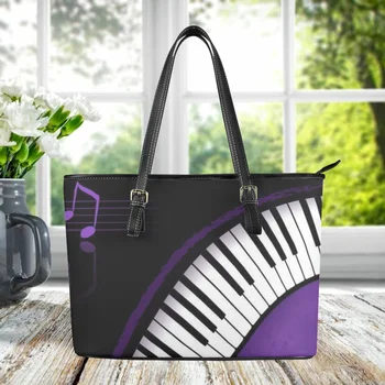 Фиолетовая сумка с рисунком фортепианной ноты Большой емкости Модный музыкальный дизайн для улицы, клатч для вечеринок, повседневные сумки с длинным плечевым ремнем для девочек